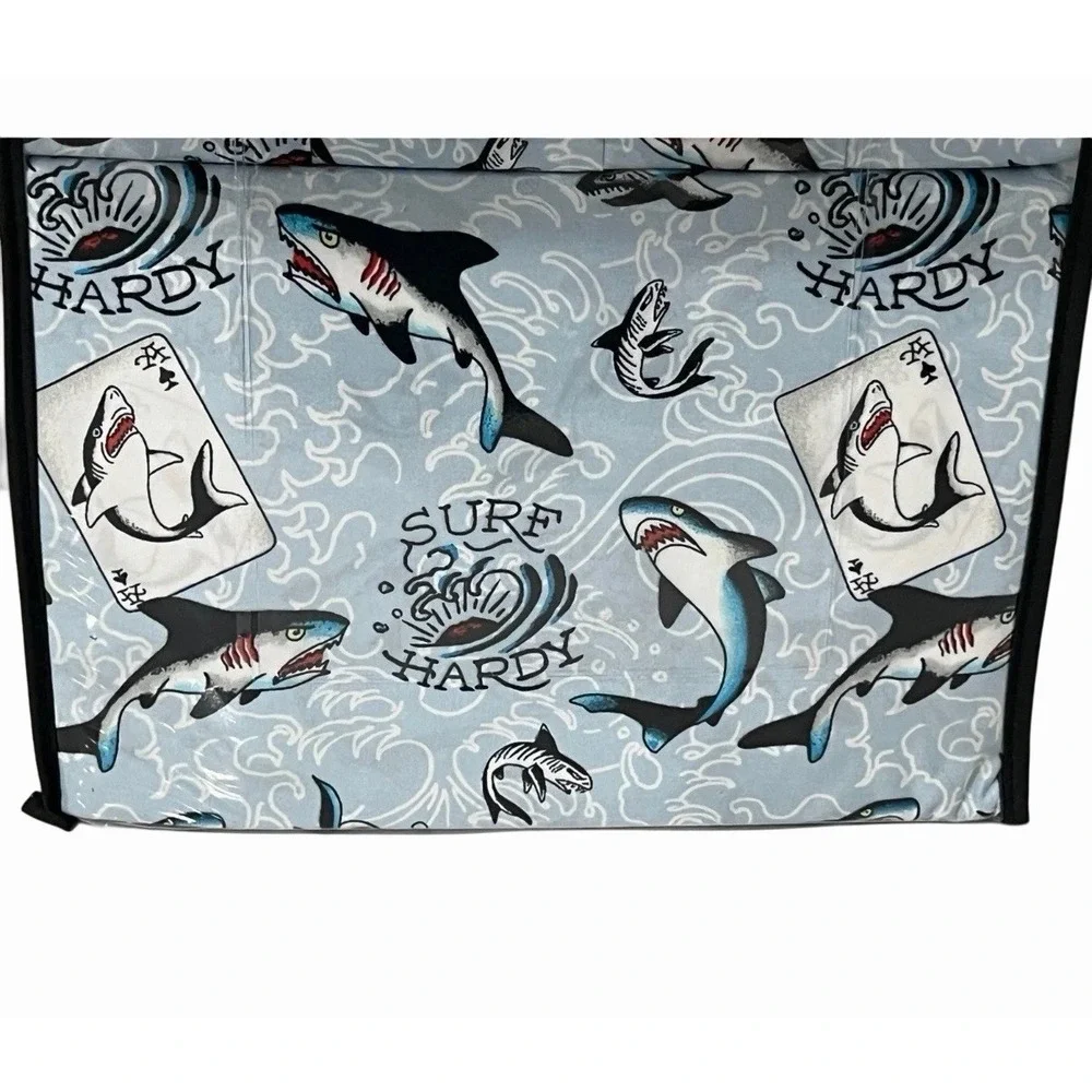 Ed Hardy Queen Blue Sheet Set 6pc Surf Shark Cards Tattoo Grunge Y2K Surfer NWT